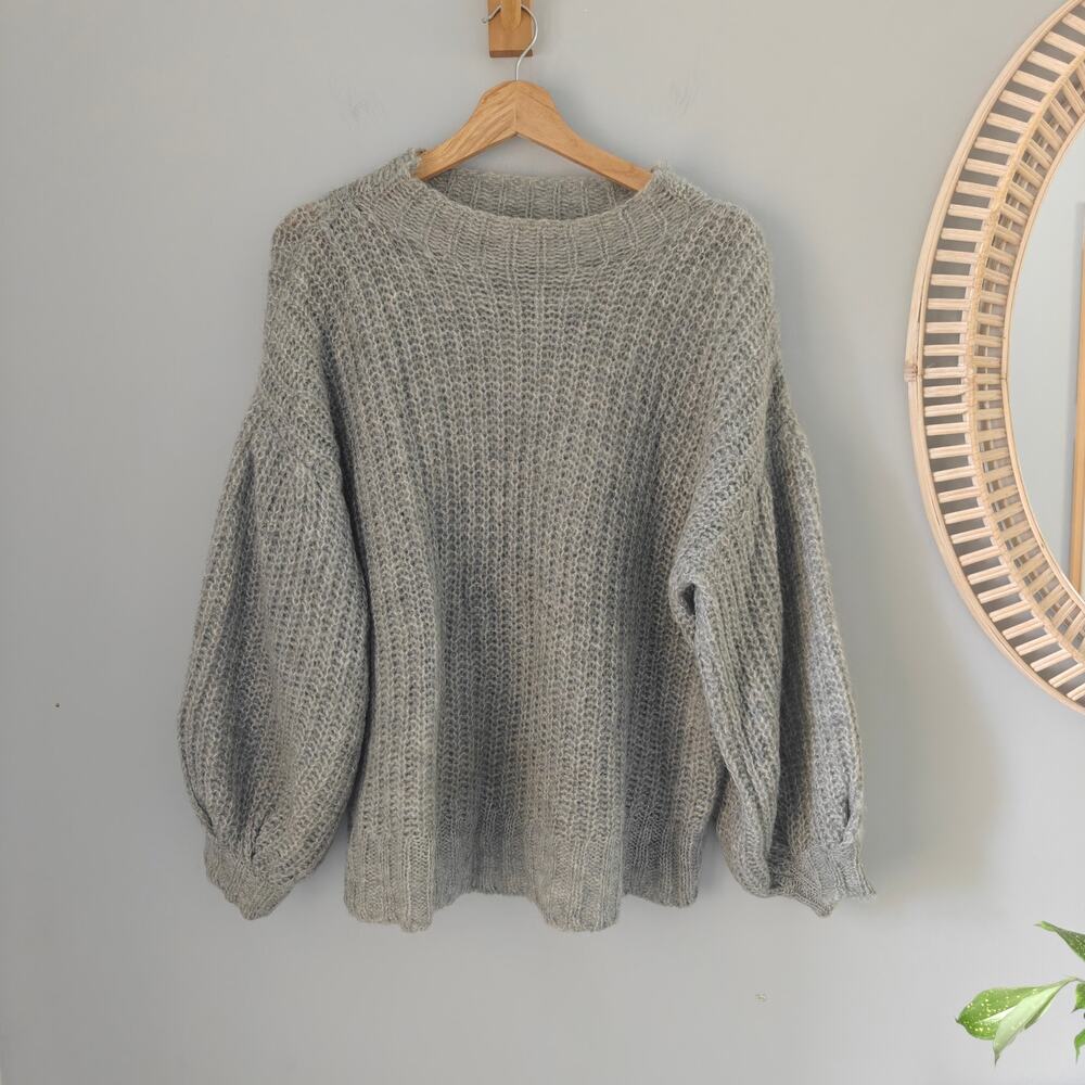 Sezane Olric Jumper Mottled Grey Mohair Alpaca Sweater Balloon Sleeve Size S
